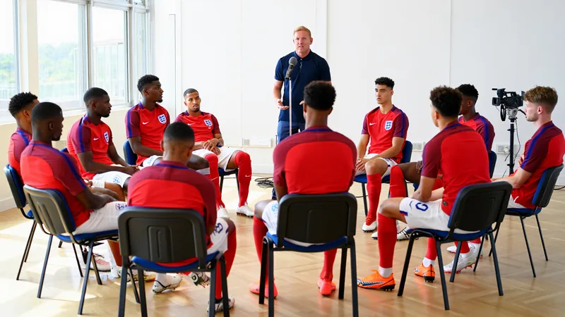 Mensaje de Big John a la selección inglesa — Football World Cup News Big John con camiseta de la selección inglesa y un balón de fútbol, sonriendo y grabando un vídeo en un fondo neutro. — latest news and analysis.