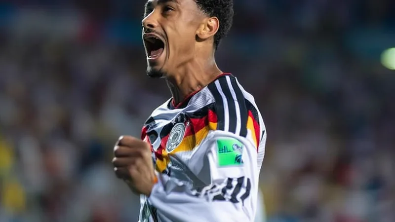 Nathaniel Brown brilla en su debut mundialista y se une al Bayern por Nathaniel Brown celebrando un gol con la camiseta de la selección alemana en un estadio lleno durante la Copa del Mundo.
