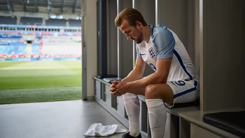 Harry Kane cabizbajo con la camiseta de Inglaterra tras la derrota ante Argentina en las semifinales del Mundial 2026 en Atlanta.