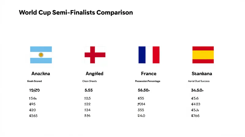 Comparando a los cuatro semifinalistas de la Copa del Mundo Montaje con las banderas de Argentina, Inglaterra, Francia y España sobre un fondo de estadio de fútbol iluminado. — latest news and analysis.
