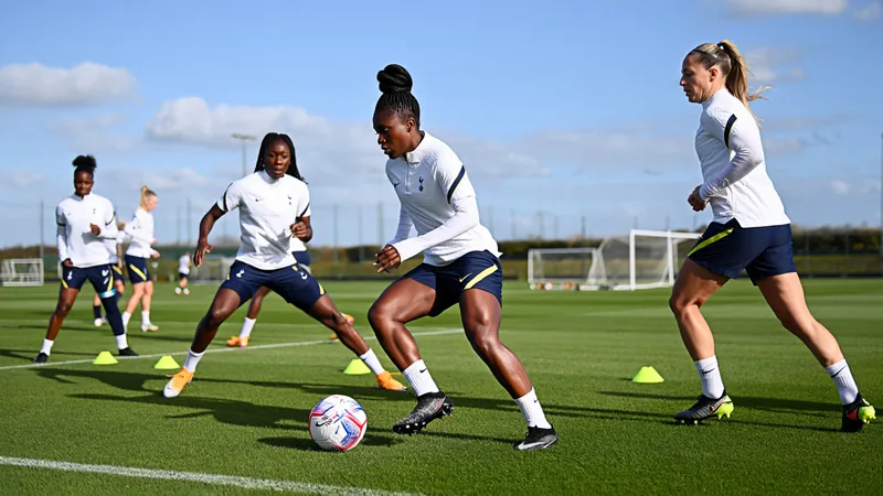 Tottenham WSL: Ambición en fichajes — Football World Cup News Jugadoras del Tottenham Hotspur femenino celebrando un gol en el estadio Tottenham Hotspur durante un partido de la WSL, con aficionados animando en