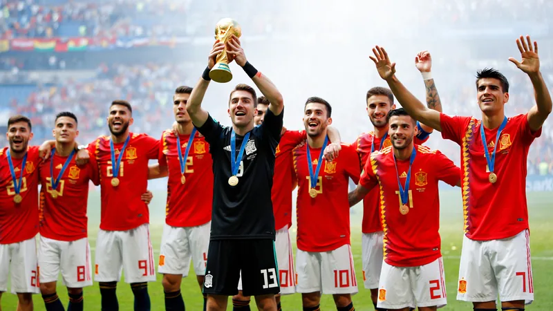 España domina a Argentina y gana el Mundial 2026 — Football World Cup Jugadores de la selección española celebrando el gol de Ferran Torres en la final del Mundial 2026 ante Argentina en el estadio de Nueva York/Nueva