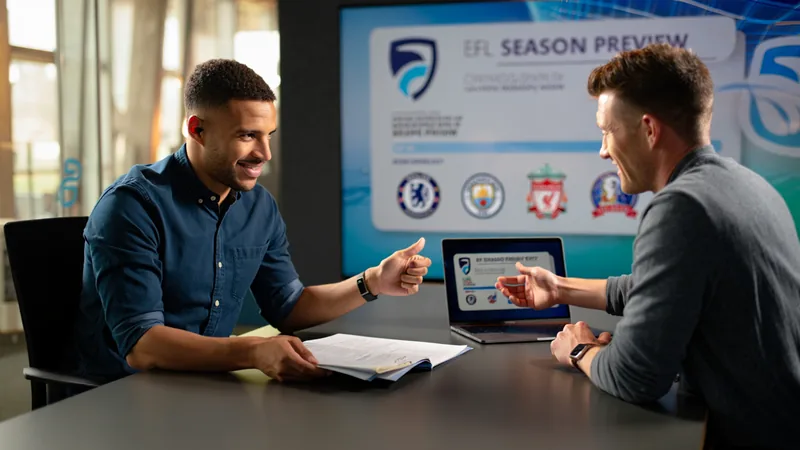 Nueva temporada EFL: previa completa — Football World Cup News Estadio de fútbol inglés con aficionados animando durante un partido de la EFL Championship, con luces brillantes y ambiente festivo.