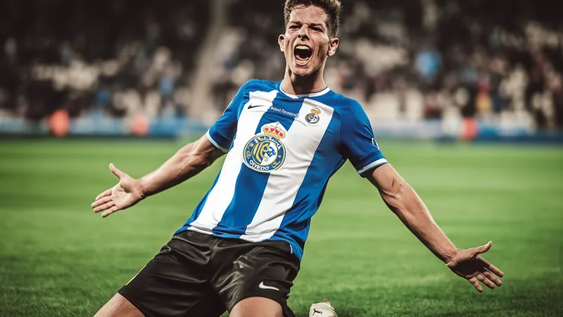 Estanis Pedrola con la camiseta del Real Oviedo posando en el estadio Carlos Tartiere, con el escudo del club de fondo. — latest news and analysis.