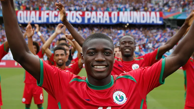 De banquier à joueur de la Coupe du Monde : le rêve fou de Pico Lopes Pico Lopes en maillot du Cap-Vert célébrant sur une pelouse de Coupe du Monde, avec des supporters en arrière-plan agitant des drapeaux.