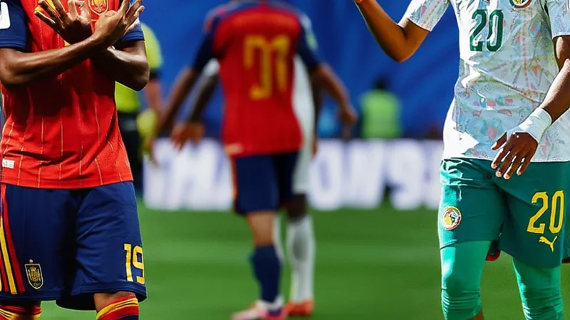 Un jeune joueur de football célébrant un but avec ses coéquipiers sur un terrain de la Coupe du Monde, avec le stade en arrière-plan.