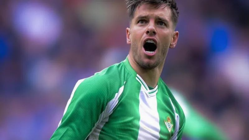Giovani Lo Celso en action avec le maillot du Real Betis lors d'un match de Liga, portant le ballon au milieu de terrain.