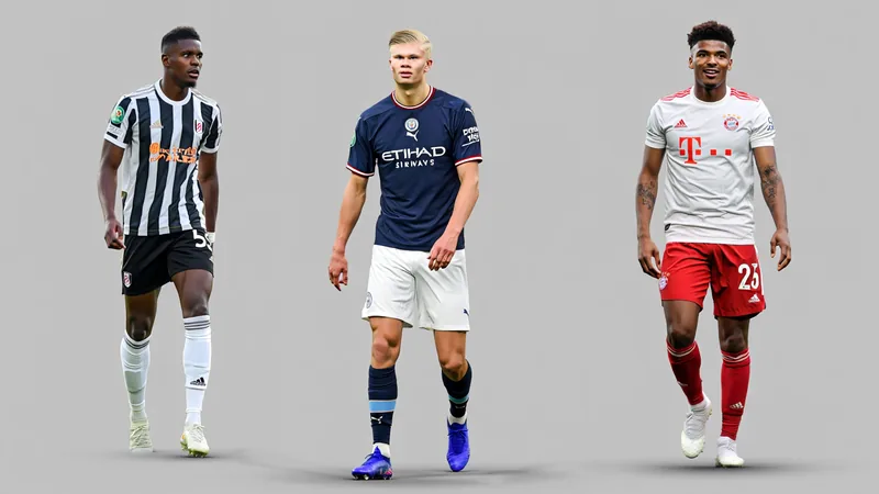 Les stars du Mondial qui auraient pu jouer pour l'Angleterre Montage photo de joueurs comme Erling Haaland, Jamal Musiala et Michael Olise en maillots de leurs équipes nationales respectives, sur fond de stade