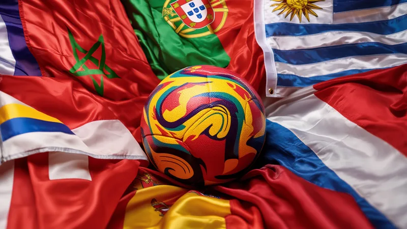 Carte du monde avec les drapeaux du Maroc, du Portugal et de l'Espagne, et des ballons de football autour — latest news and analysis.