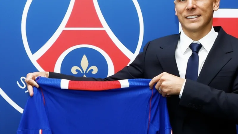 Lucas Digne signe au PSG pour 7 M€ — Football World Cup News Lucas Digne en tenue du PSG, souriant, posant avec un maillot du club au Parc des Princes, sous les couleurs bleu et rouge.