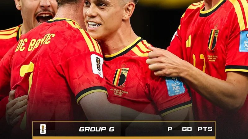 Jogadores da Bélgica comemorando uma vitória em campo, com a torcida ao fundo e a bandeira belga sendo agitada. — latest news and analysis.