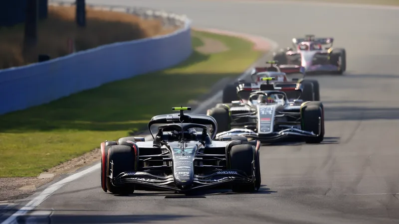 F1 chega a acordo sobre divisão de potência 60-40 até 2028 — Football Carro de Fórmula 1 híbrido em alta velocidade na pista, com detalhes do motor e sistema elétrico visíveis, sob luzes de boxe.