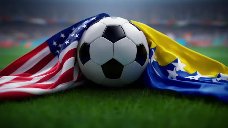 Estádio da Baía de São Francisco lotado com bandeiras dos EUA e da Bósnia antes da partida das oitavas de final da Copa do Mundo