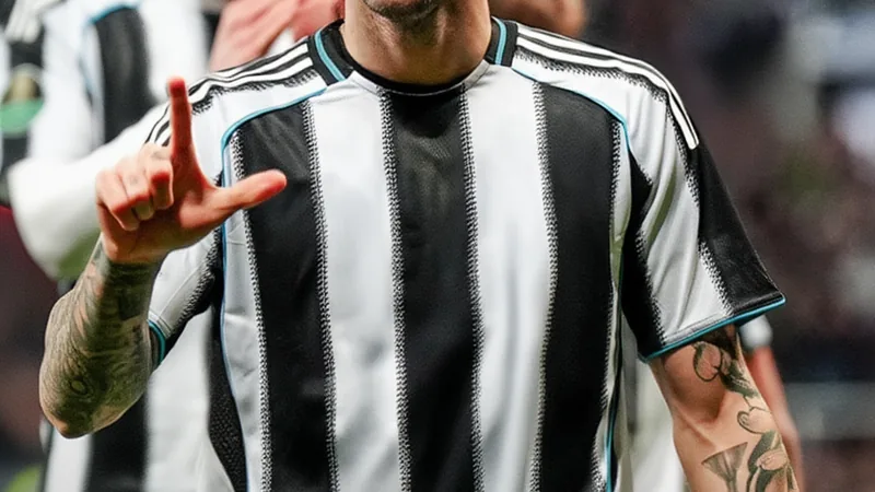Tottenham entra na briga por Sandro Tonali — Football World Cup News Sandro Tonali com a camisa do Newcastle United em um estádio, durante uma partida, com torcida ao fundo. — latest news and analysis.
