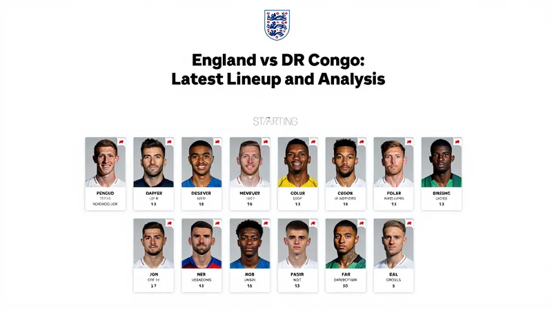 Escolha o seu XI da Inglaterra para enfrentar a RD Congo na Copa Jogadores da seleção inglesa em campo com a bandeira da Inglaterra ao fundo, torcida vibrando nas arquibancadas do estádio da Copa do Mundo