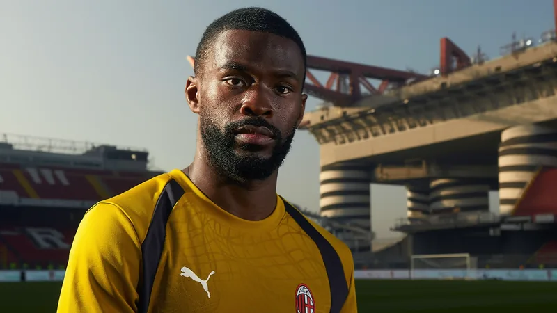 Tomori na lista de saídas do Milan — Football World Cup News Fikayo Tomori, defensor do AC Milan, em ação durante uma partida, com a camisa rossonera, em um estádio lotado, sob luz artificial.